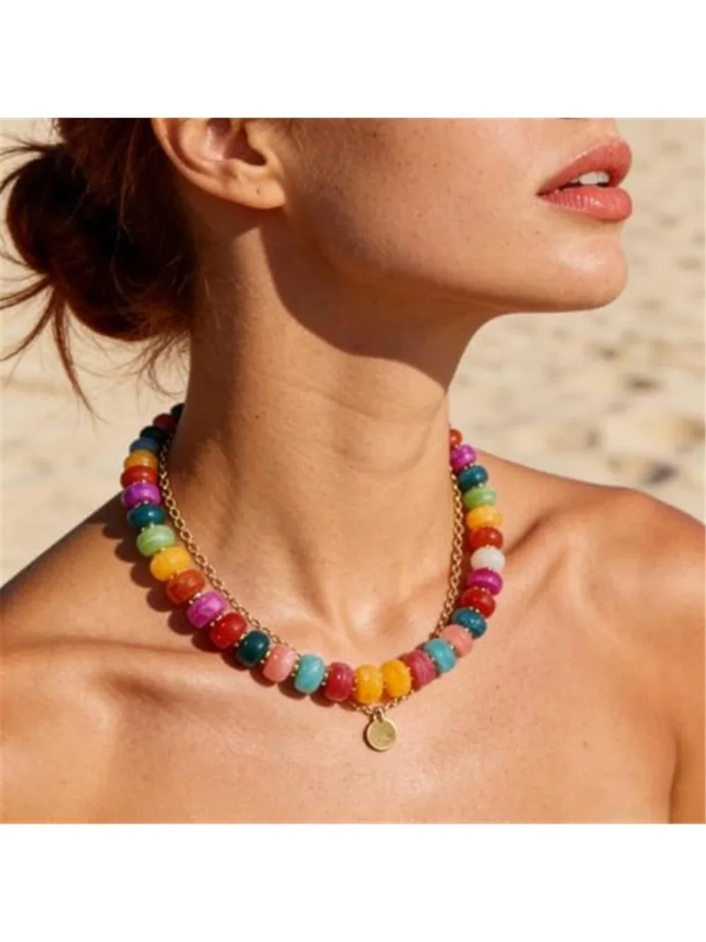 Chunky Boho Beaded Necklace Colorful